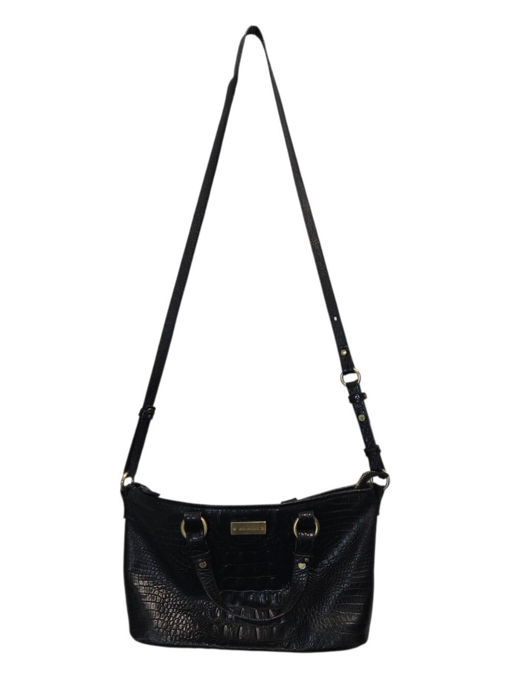 Brahmin Black Croc Embossed Leather Satchel Crossbody Bag Mini Arno